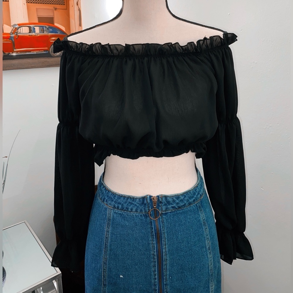 Sheer Black Off-Shoulder Women's Blouse